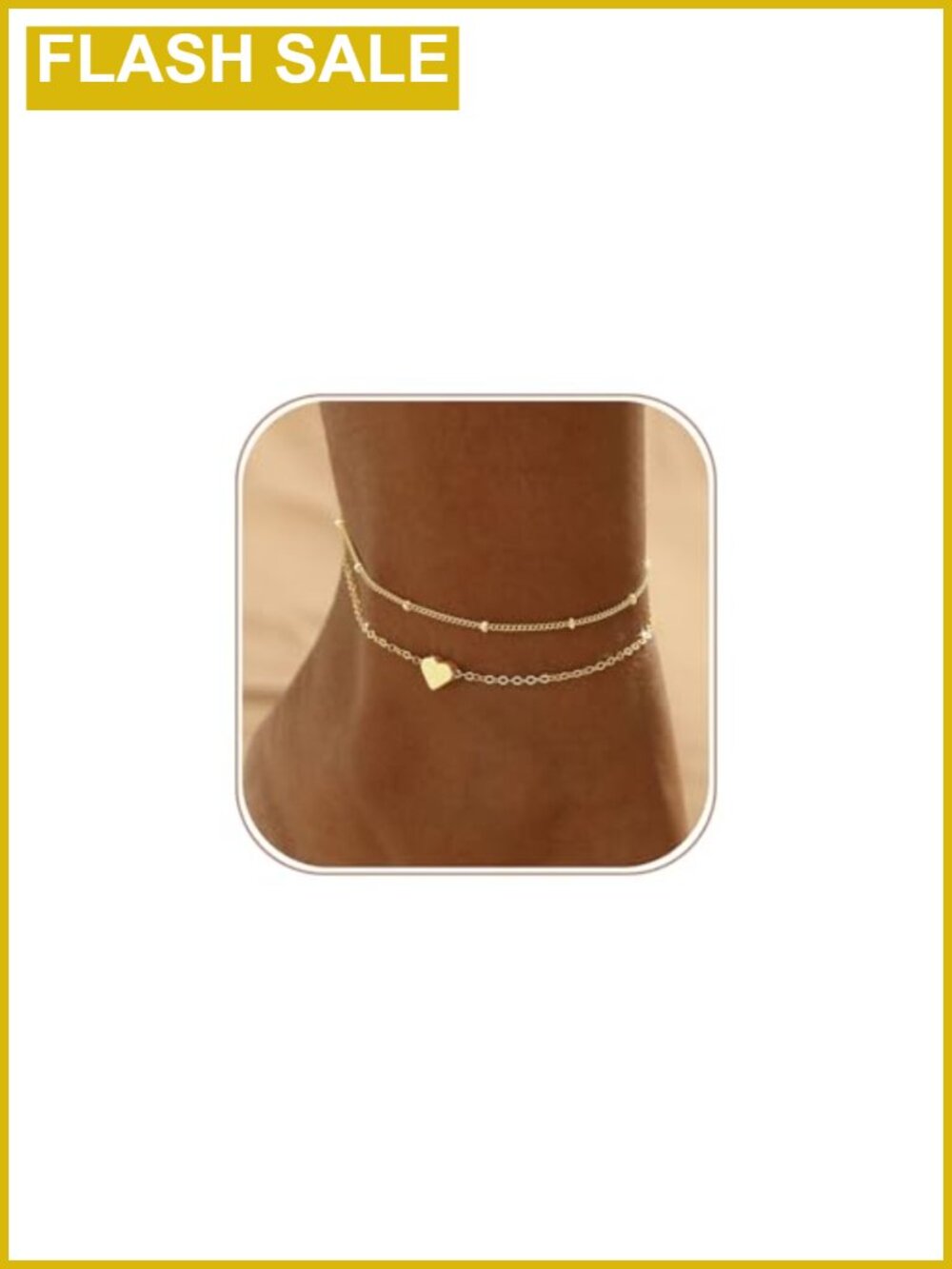 Waterproof Anklet 14K Gold Plated Brass Heart Pendant Adjustable